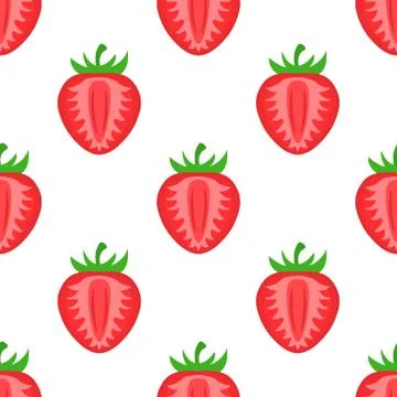 Seamless pattern with fresh bright exotic half strawberries on white backgrou Stock Illustration