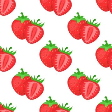 Seamless pattern with fresh bright exotic whole and half strawberries on whit Stock Illustration