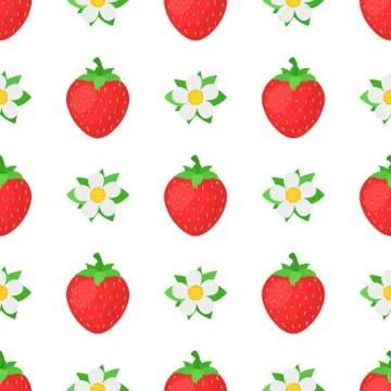 Seamless pattern with fresh bright exotic whole strawberries with flowers on  Stock Illustration