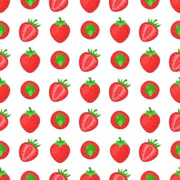 Seamless pattern with fresh bright exotic whole and half strawberries on whit Stock Illustration