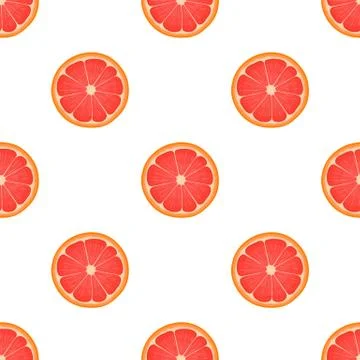 Seamless pattern with fresh bright exotic half cut grapefruit isolated on whi Stock Illustration