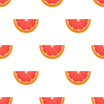 Seamless pattern with fresh bright exotic cut slice grapefruit isolated on wh Stock Illustration