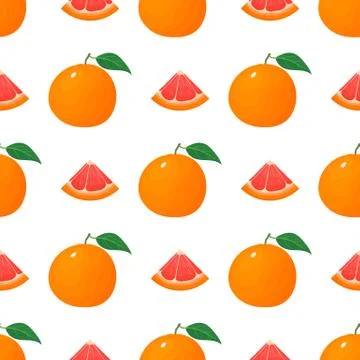 Seamless pattern with fresh bright exotic whole and cut slice grapefruit isol Stock Illustration