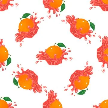 Seamless pattern with fresh bright grapefruit juice splash burst isolated on  Stock Illustration