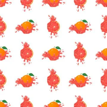 Seamless pattern with fresh bright grapefruit juice splash burst isolated on  Illustrazione stock