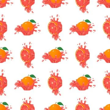 Seamless pattern with fresh bright grapefruit juice splash burst isolated on  Stock Illustration