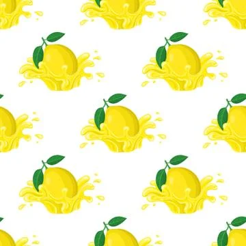 Seamless pattern with fresh bright lemon juice splash burst isolated on white Stock Illustration