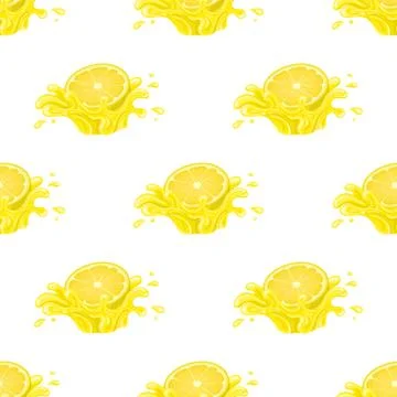 Seamless pattern with fresh bright lemon juice splash burst isolated on white Stock Illustration