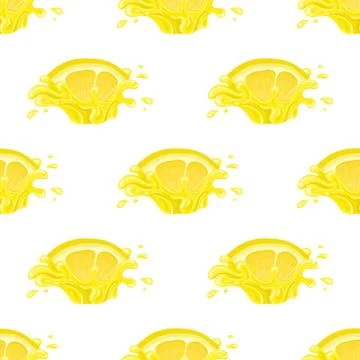 Seamless pattern with fresh bright lemon juice splash burst isolated on white Stock Illustration