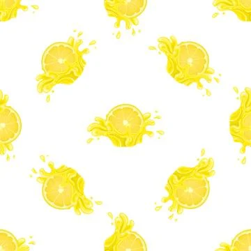 Seamless pattern with fresh bright lemon juice splash burst isolated on white Stock Illustration