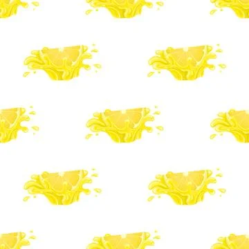 Seamless pattern with fresh bright lemon juice splash burst isolated on white Illustrazione stock