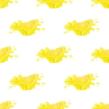 Seamless pattern with fresh bright lemon juice splash burst isolated on white Stock Illustration