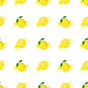 Seamless pattern with fresh bright lemon juice splash burst isolated on white Stock Illustration