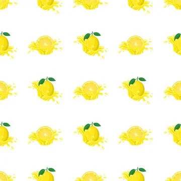 Seamless pattern with fresh bright lemon juice splash burst isolated on white Stock Illustration