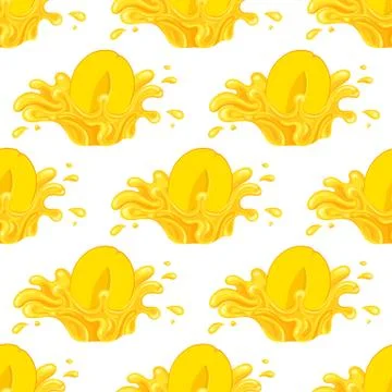 Seamless pattern with fresh bright mango juice splash burst isolated on white Stock Illustration