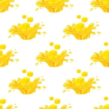 Seamless pattern with fresh bright mango juice splash burst isolated on white Stock Illustration