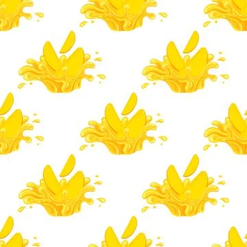 Seamless pattern with fresh bright mango juice splash burst isolated on white イラスト素材