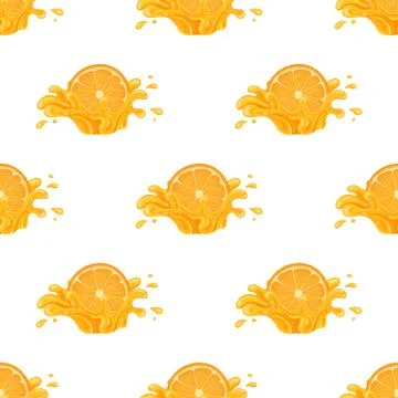 Seamless pattern with fresh bright orange, mandarin or tagerine juice splash  Stock Illustration