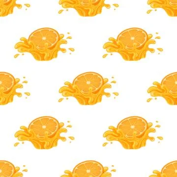 Seamless pattern with fresh bright orange, mandarin or tagerine juice splash  Stock Illustration