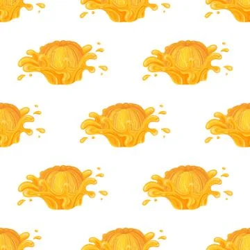 Seamless pattern with fresh bright orange, mandarin or tagerine juice splash  Stock Illustration