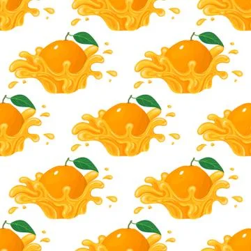 Seamless pattern with fresh bright orange, mandarin or tagerine juice splash  Stock Illustration