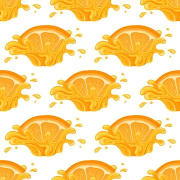Seamless pattern with fresh bright orange, mandarin or tagerine juice splash  Stock Illustration