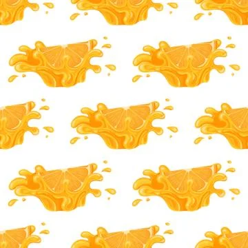 Seamless pattern with fresh bright orange, mandarin or tagerine juice splash  Stock Illustration