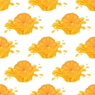 Seamless pattern with fresh bright orange, mandarin or tagerine juice splash  Stock Illustration