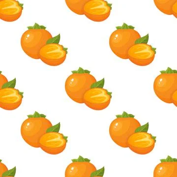 Seamless pattern with fresh bright persimmon fruit isolated on white backgrou Stock Illustration