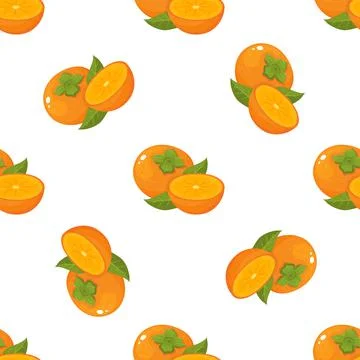Seamless pattern with fresh bright persimmon fruit isolated on white backgrou Stock Illustration