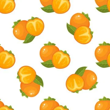 Seamless pattern with fresh bright persimmon fruit isolated on white backgrou Illustrazione stock