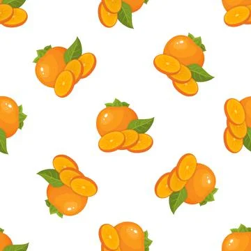 Seamless pattern with fresh bright persimmon fruit isolated on white backgrou Stock Illustration