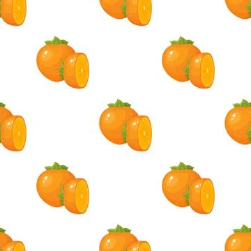 Seamless pattern with fresh bright persimmon fruit isolated on white backgrou Stock Illustration