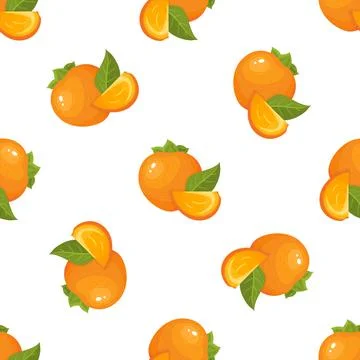 Seamless pattern with fresh bright persimmon fruit isolated on white backgrou Stock Illustration