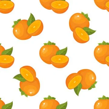 Seamless pattern with fresh bright persimmon fruit isolated on white backgrou Illustrazione stock