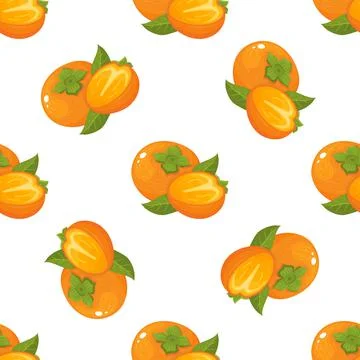 Seamless pattern with fresh bright persimmon fruit isolated on white backgrou Stock Illustration