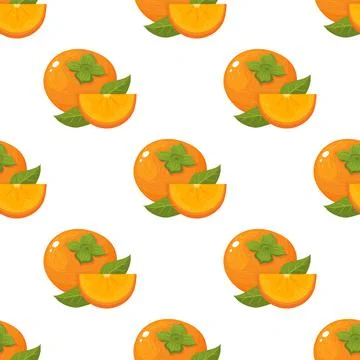 Seamless pattern with fresh bright persimmon fruit isolated on white backgrou Stock Illustration