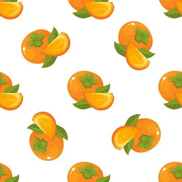 Seamless pattern with fresh bright persimmon fruit isolated on white backgrou Stock Illustration