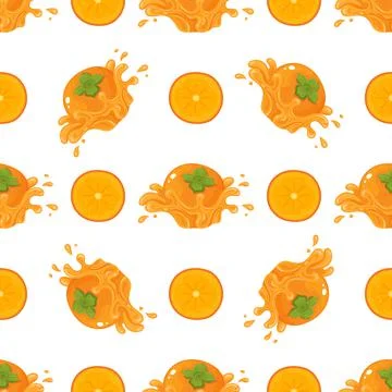 Seamless pattern with fresh bright persimmon fruit juice splash isolated on w Illustrazione stock