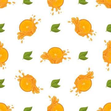 Seamless pattern with fresh bright persimmon fruit juice splash isolated on w Stock Illustration
