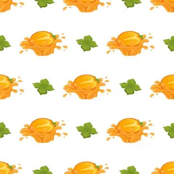 Seamless pattern with fresh bright persimmon fruit juice splash isolated on w Illustrazione stock