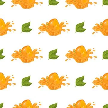 Seamless pattern with fresh bright persimmon fruit juice splash isolated on w Illustrazione stock