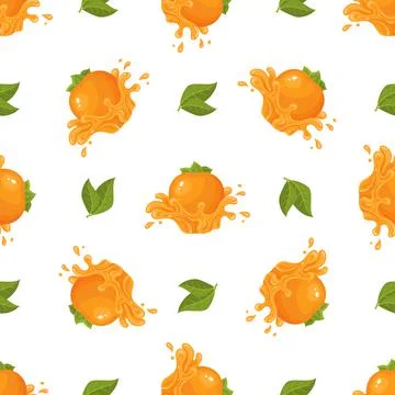 Seamless pattern with fresh bright persimmon fruit juice splash isolated on w Stock Illustration