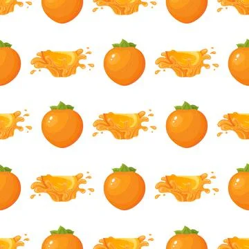 Seamless pattern with fresh bright persimmon fruit juice splash isolated on w イラスト素材