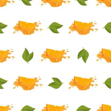 Seamless pattern with fresh bright persimmon fruit juice splash isolated on w Stock Illustration