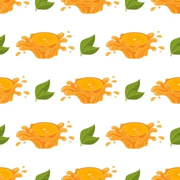 Seamless pattern with fresh bright persimmon fruit juice splash isolated on w Stock Illustration