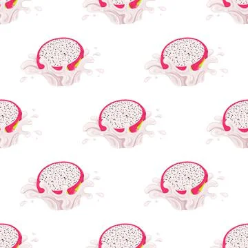 Seamless pattern with fresh bright red pitaya juice splash burst isolated on  Stock Illustration