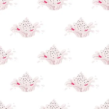 Seamless pattern with fresh bright red pitaya juice splash burst isolated on  Stock Illustration
