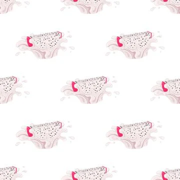 Seamless pattern with fresh bright red pitaya juice splash burst isolated on  Stock Illustration