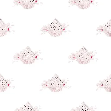 Seamless pattern with fresh bright red pitaya juice splash burst isolated on  Illustrazione stock